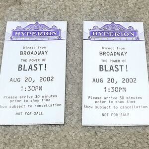 Two Vintage Disneyland Tickets to the Show Blast! at the Hyperion Theater 2002